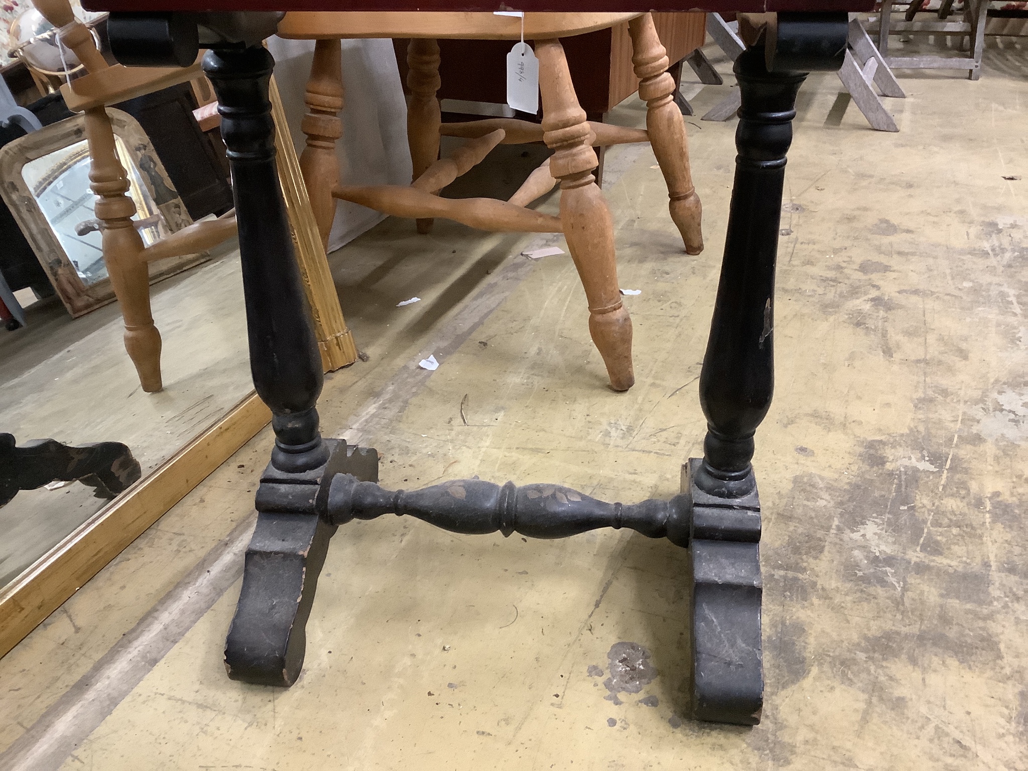 A Chinese lacquered work table, width 47cm, depth 32cm, height 69cm